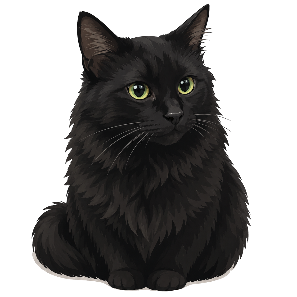 Chibi-FX Mascot - Fluffy black cat with big green eyes