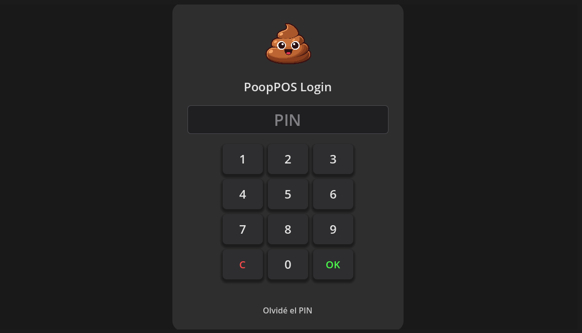 PoopPOS pantalla de login con PIN