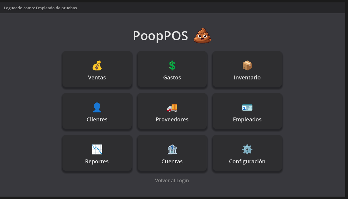 PoopPOS Dashboard principal mostrando los 9 módulos